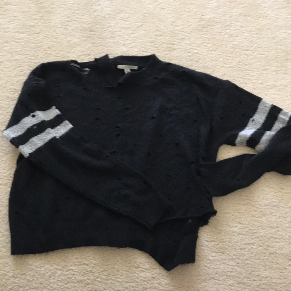 Black and grey distressed crop sweater
